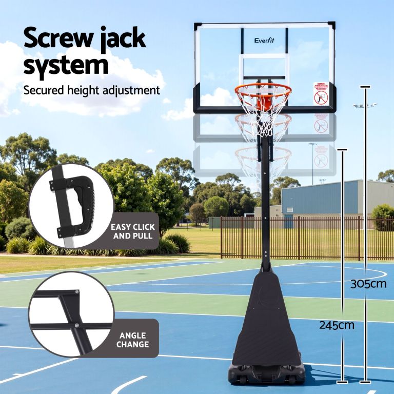 everfit 3.05m basketball hoop stand system portable height adjustable net ring Adjustable outdoor basketball hoop with screw jack system