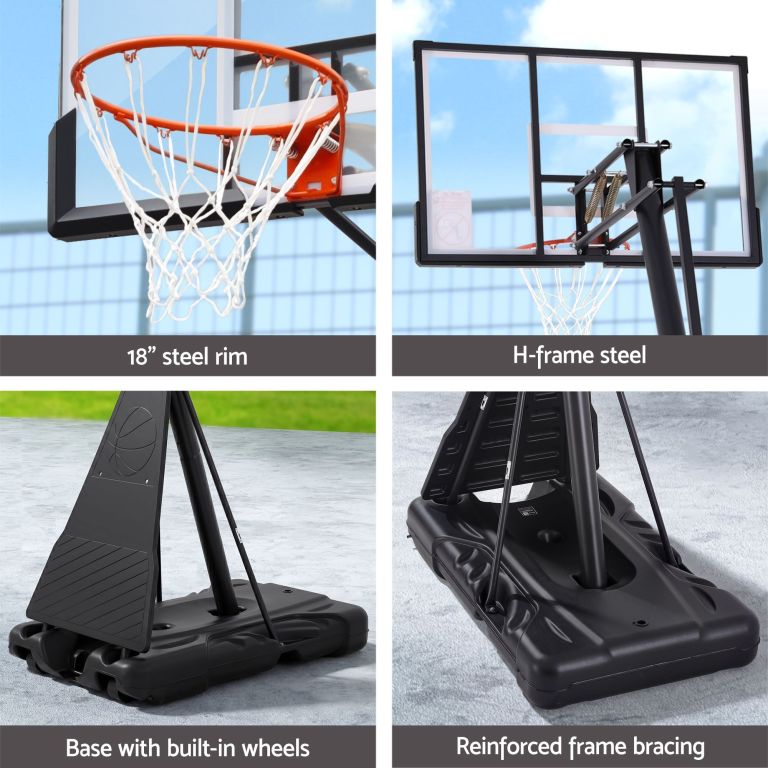 everfit 3.05m basketball hoop stand system portable height adjustable net ring Portable basketball hoop with steel rim and wheeled base