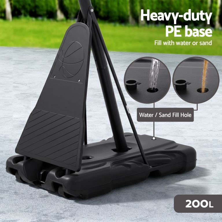 everfit 3.05m basketball hoop stand system portable height adjustable net ring Heavy-duty basketball base filled with water or sand