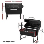 grillz bbq grill charcoal electric smoker roaster Black electric rotisserie BBQ with dimensions labelled