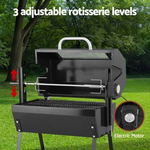 grillz bbq grill charcoal electric smoker roaster Black outdoor rotisserie grill with electric motor