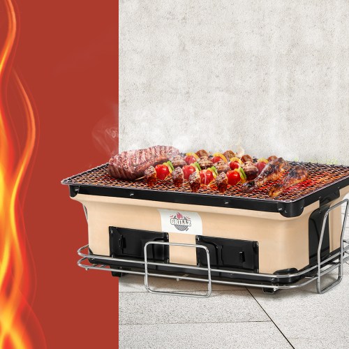 bbq smoker crm rect 202502281646 00.jpg Portable charcoal grill with steaks and skewers cooking