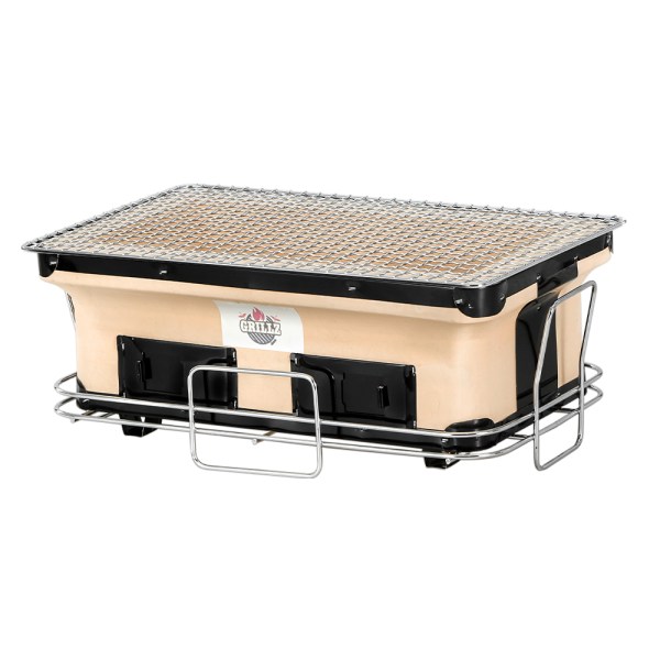 Portable rectangular charcoal barbecue grill with wire rack