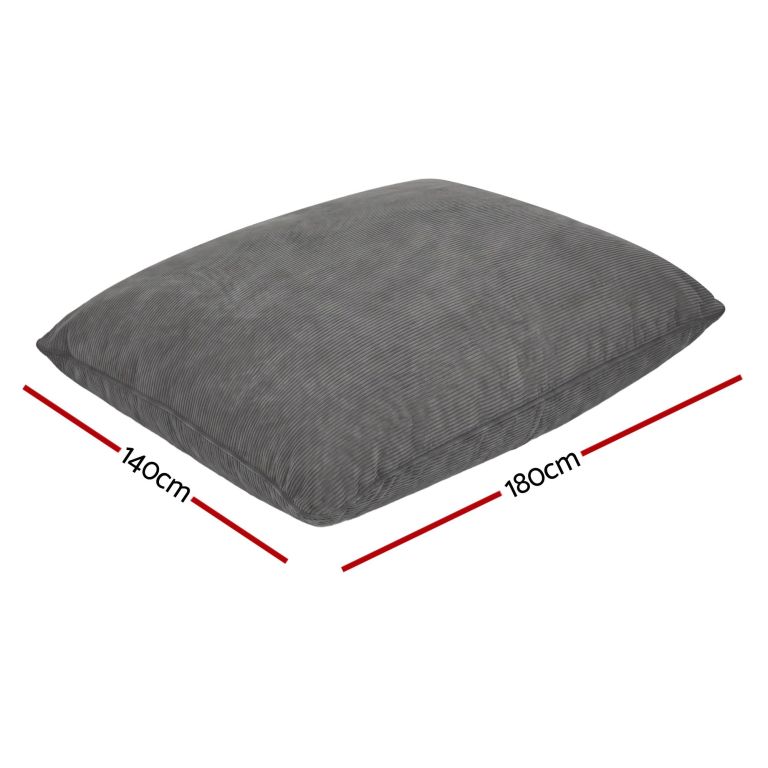 Large grey corduroy floor cushion 140x180cm