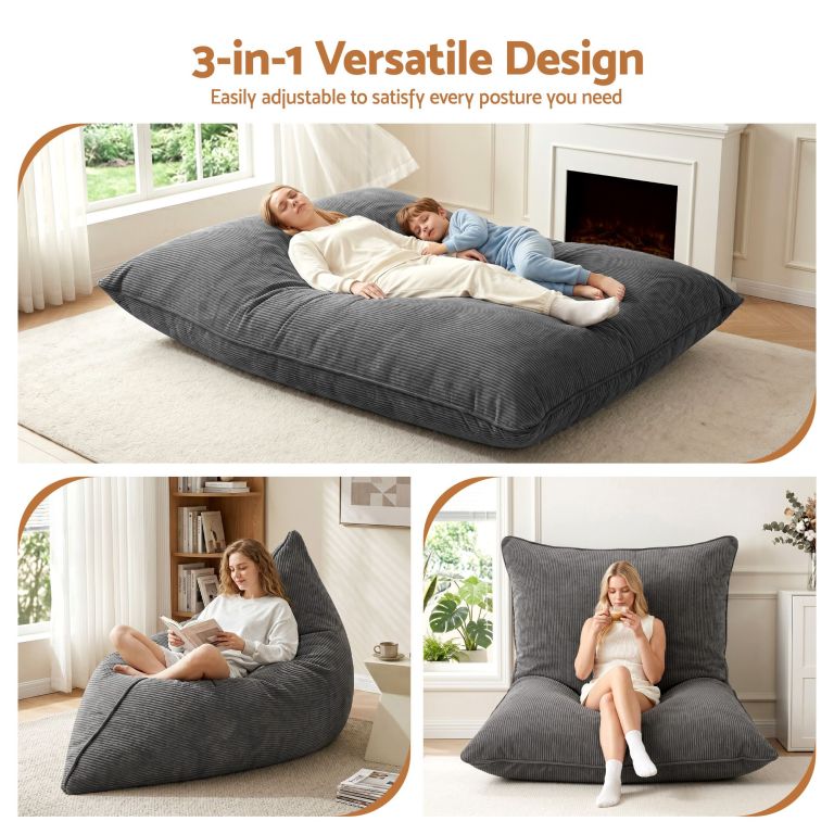 Adjustable grey floor sofa in three configurations