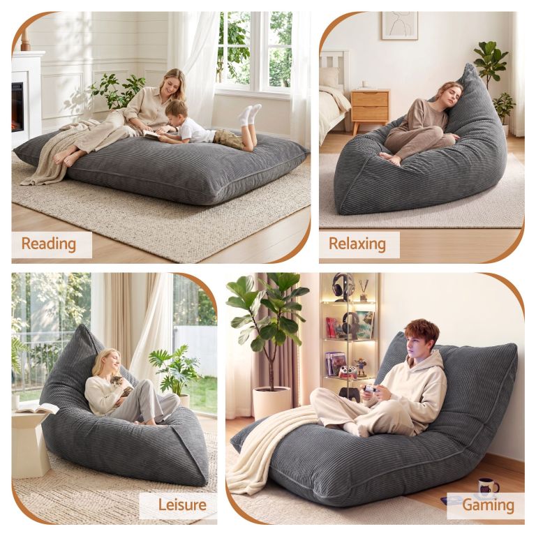 Large grey bean bag for reading and relaxing