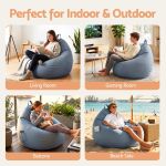artiss outdoor bean bag chair cover (no filler) splash proof beanbag sofacover for adults teens kids stuffable bean bag cover for patio poolside relaxing, grey Blue bean bag for indoor and outdoor use
