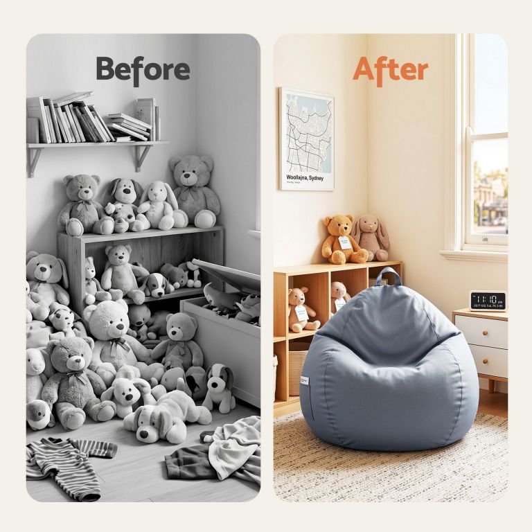 artiss outdoor bean bag chair cover (no filler) splash proof beanbag sofacover for adults teens kids stuffable bean bag cover for patio poolside relaxing, grey Before and after tidy kids bedroom makeover