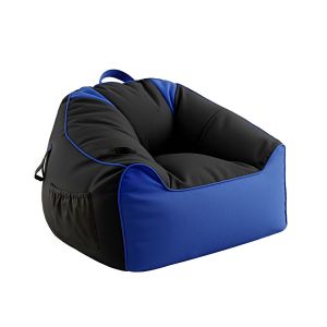 Blue and black inflatable lounge chair with cup holder