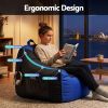 artiss gaming bean bag chair cover (no filler) for adults teens kids splash proof floor gaming chair cover with side pockets, headphone hanger, cup holder, bean bag cover only Woman reading in ergonomic floor chair indoors