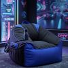 artiss gaming bean bag chair cover (no filler) for adults teens kids splash proof floor gaming chair cover with side pockets, headphone hanger, cup holder, bean bag cover only Futuristic gaming bean bag facing neon racing screen