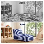 artiss outdoor bean bag chair cover (no filler) splash proof beanbag lounge sofacover stuffed animal storage bean bag cover for patio poolside relaxing, blue Children’s playroom before and after tidy makeover