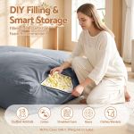 Woman filling bean bag with shredded foam