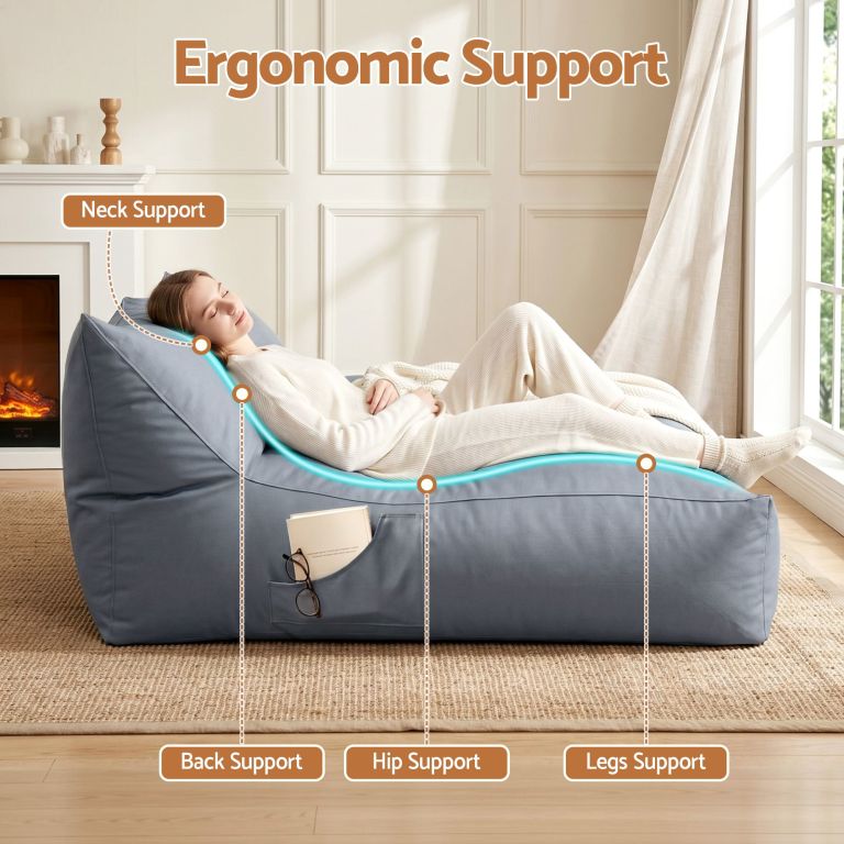 Woman reclining on ergonomic support lounge cushion