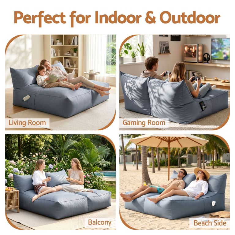 Blue bean bag sofa for indoor and outdoor use