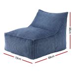 Blue corduroy bean bag chair with dimensions