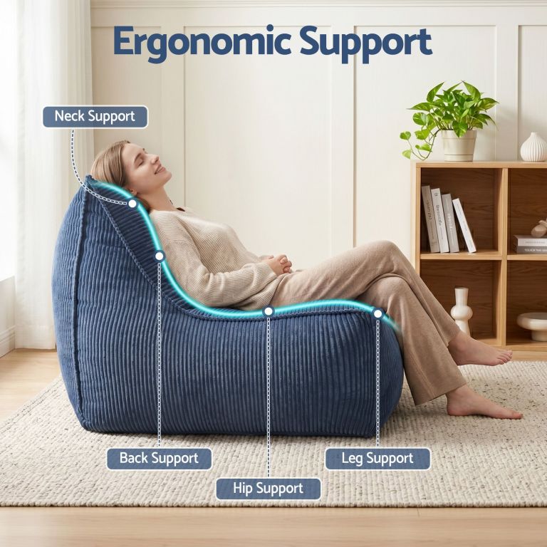 Woman relaxing on ergonomic support lounge chair