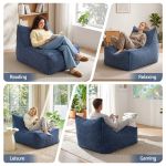 Blue corduroy floor chair for reading and relaxing