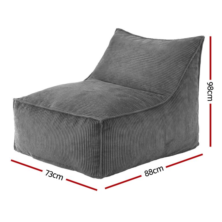 Grey corduroy bean bag lounge chair