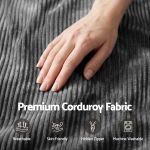 Hand touching grey premium corduroy fabric surface
