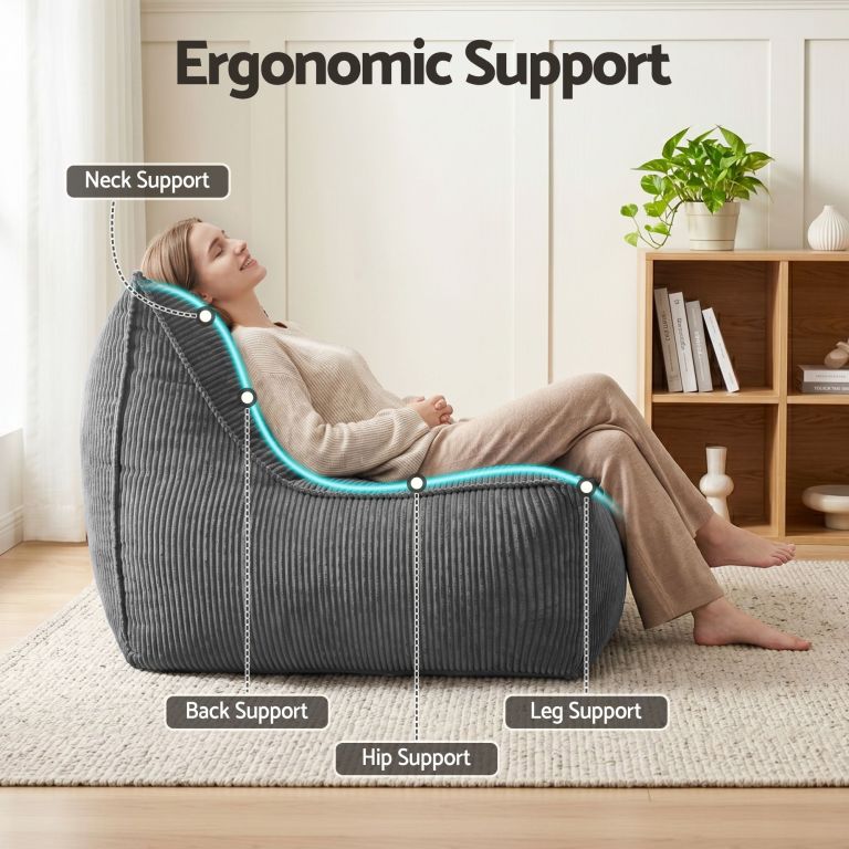 Woman reclining on ergonomic chair with full support