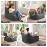 Grey corduroy floor lounge chair for reading and gaming