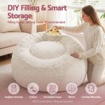 Woman filling bean bag with foam cubes