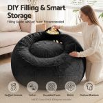 artiss bean bag chair cover (no filler) soft faux fur beanbag cover large round stuffed animal storage bean bag cover washable lazy sofa cover for adults kids teens, black Woman filling black bean bag with foam