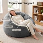 Woman relaxing on ergonomic bean bag chair