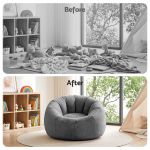 Before and after tidy children’s playroom makeover