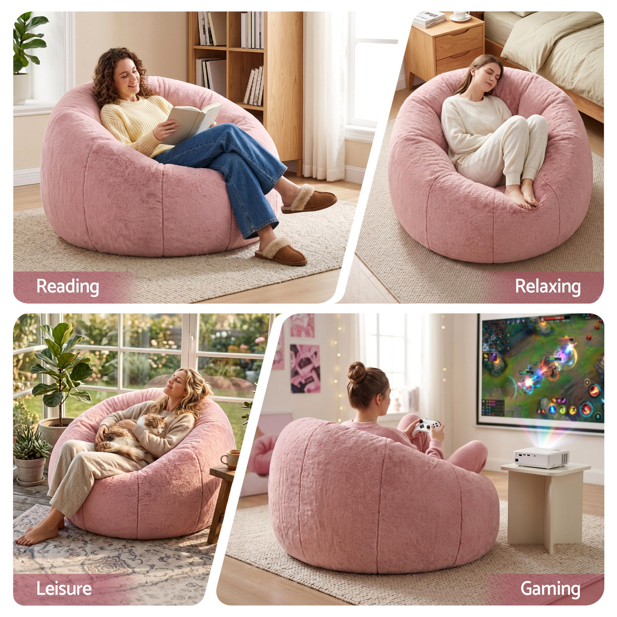 Pink bean bag chair for reading and gaming