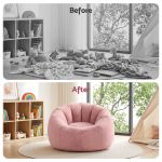 Children’s playroom before and after tidy makeover