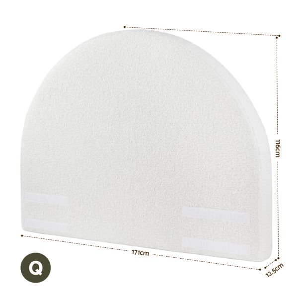 artiss queen size headboard for bed frame boucle fabric no assembly vacuum compressed soft backrest with removable washable cover 171cm wide White arched upholstered headboard with dimensions shown