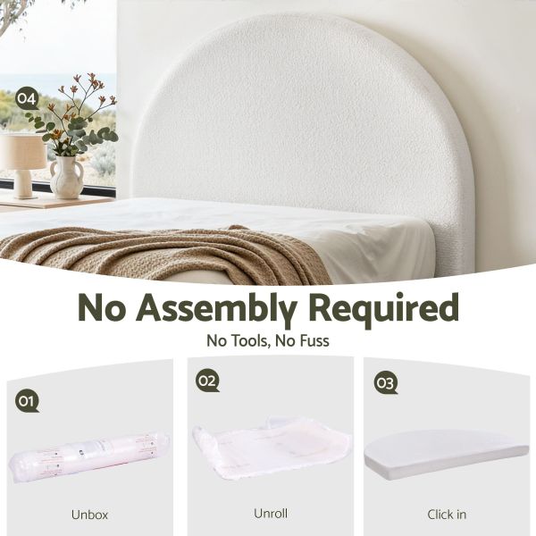 artiss queen size headboard for bed frame boucle fabric no assembly vacuum compressed soft backrest with removable washable cover 171cm wide Minimalist bedroom with upholstered headboard and bedside decor