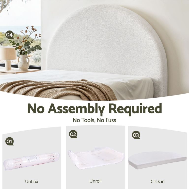 artiss queen size headboard for bed frame boucle fabric no assembly vacuum compressed soft backrest with removable washable cover 171cm wide Minimalist bedroom with upholstered headboard and bedside decor