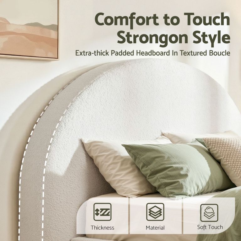 artiss queen size headboard for bed frame boucle fabric no assembly vacuum compressed soft backrest with removable washable cover 171cm wide Textured boucle padded headboard with pillows
