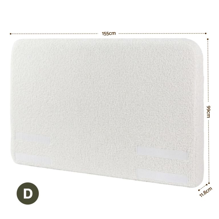 artiss double headboard for bed frame boucle fabric no assembly vacuum compressed soft backrest with removable washable cover 155cm wide Cream upholstered headboard with dimensions labelled