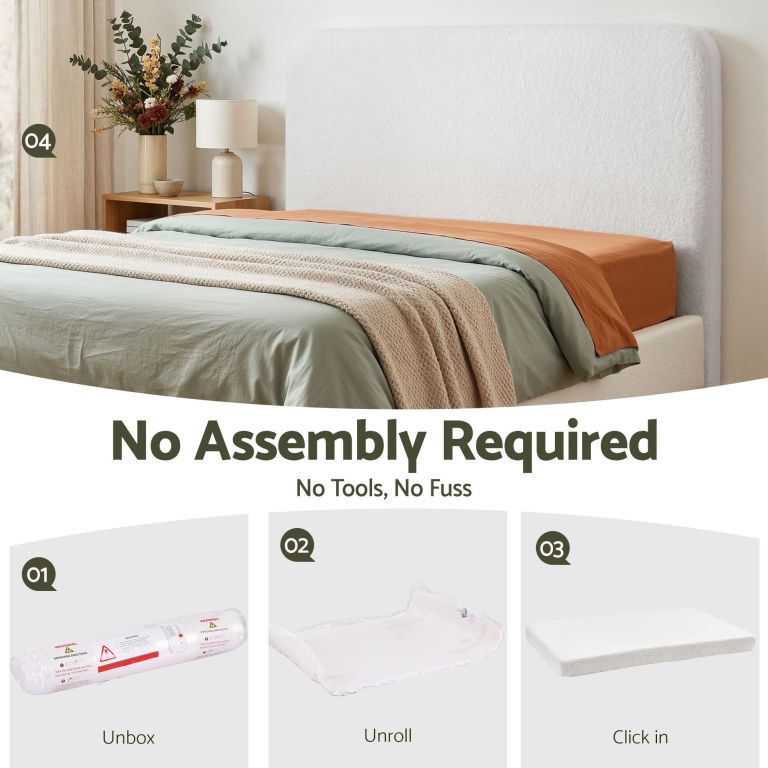 artiss queen headboard for bed frame boucle fabric no assembly vacuum compressed soft backrest with removable washable cover 172cm wide Modern bed with no assembly required setup
