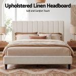 artiss bed head headboard king linen 183cm beige Upholstered linen headboard in modern bedroom setting