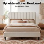 artiss bed head headboard queen linen 153cm beige Upholstered linen headboard in neutral bedroom setting
