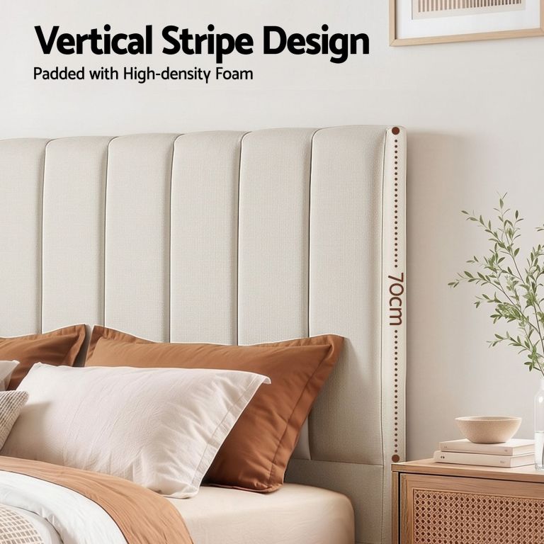 artiss bed head headboard queen linen 153cm beige Upholstered vertical stripe padded bed headboard