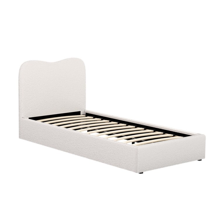 Upholstered single bed frame with curved headboard