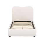 Upholstered bed frame with curved headboard and slats