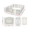 Modular baby playpen with dimensions labelled