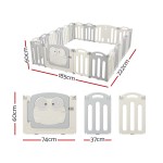 Modular baby playpen with dimensions labelled