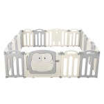 Grey and cream modular baby playpen with frog panel