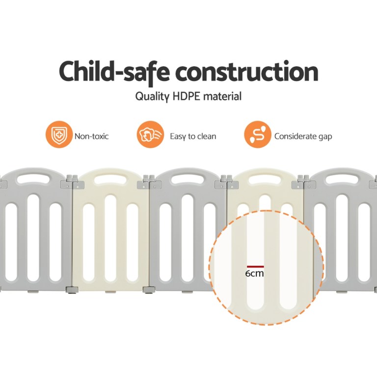 Child-safe HDPE playpen panels with 6cm gaps
