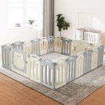 Neutral baby playpen in modern nursery room