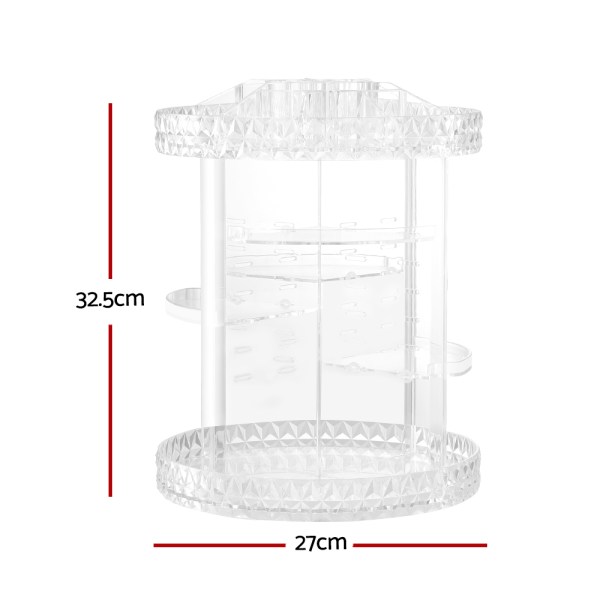 embellir makeup organizer acrylic rotating cosmetic organizer storage display holder Clear rotating acrylic organiser with dimensions displayed