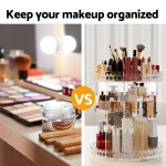 Messy makeup table versus organised cosmetic stand